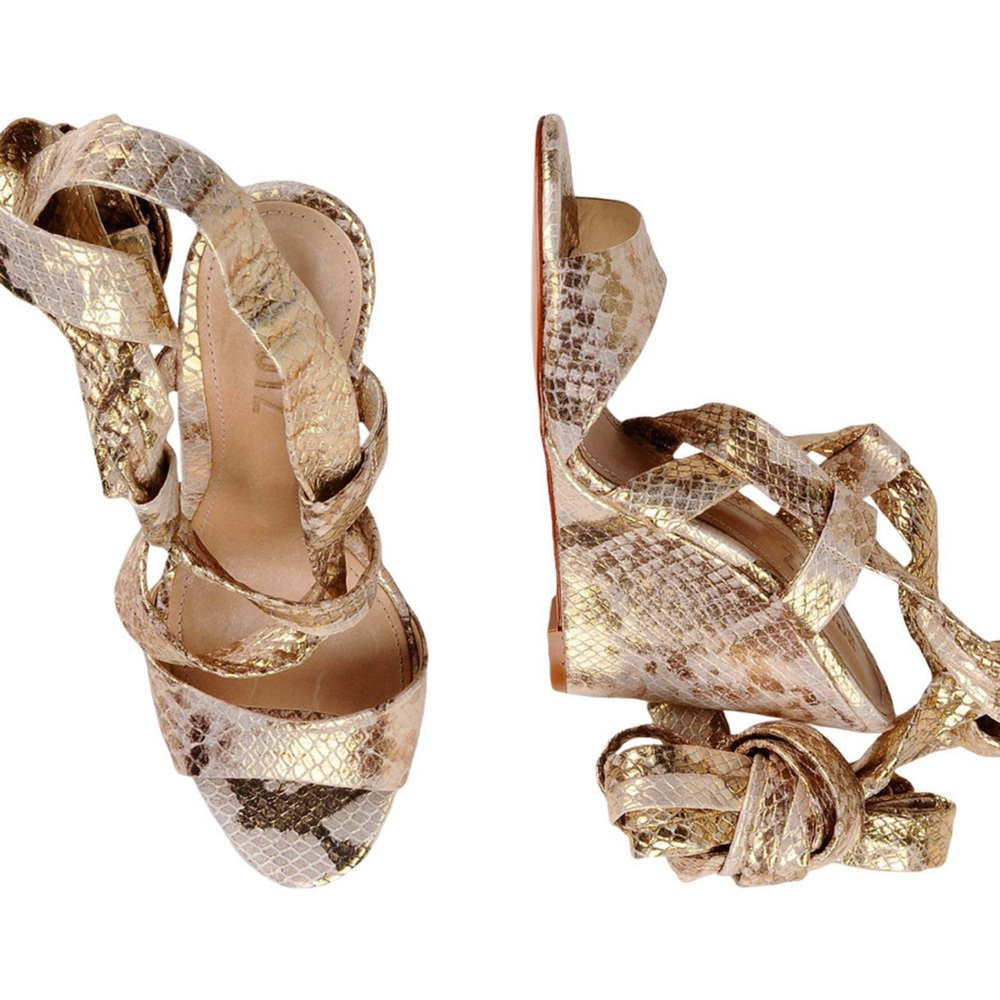 Schutz rope lace up wedges in gold, size 6.5
